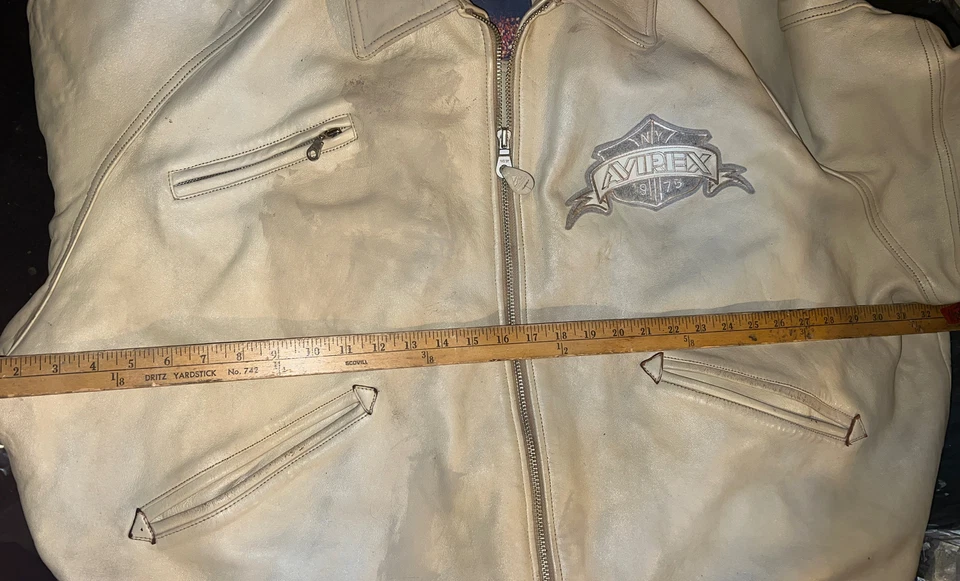 Винтажный подлинный «AVIREX U.S.A.» 100% тяжелая кожа Varsity куртка бежевый 6XL-XXXXXXL - Изображение 2 из 4