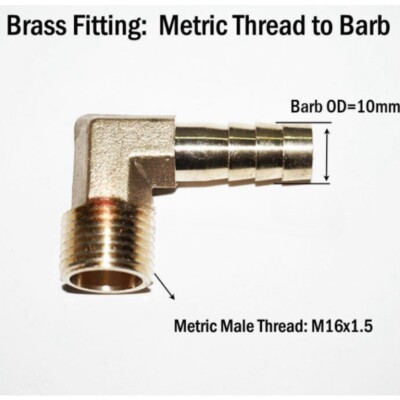 Thread 90°ELBOW Metric Male M16 M16x1.5 Barb 10mm 3/8'' in Hose Adapter Connector