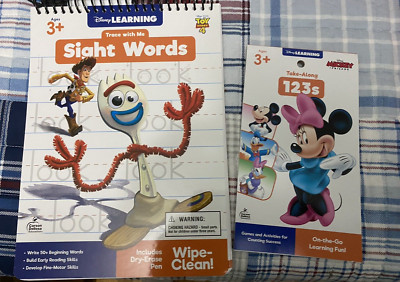 Disney Work Books  Learning With Me Sight Words Wipe  Take- Along 123's Game