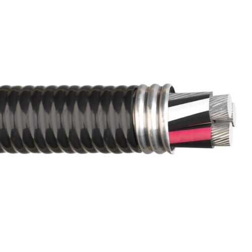 100' 6/4 Type MC Aluminum Conductor Metal Clad Cable PVC Jacket Black 600V
