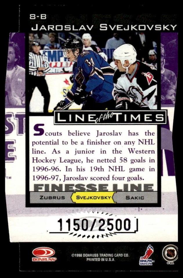 1997-98 Donruss Preferred #8-B Jaroslav Svejkovsky Line of the Times #/2500 - Image 2 of 2