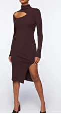 Forever 21 Bodycon Dress Brown Knit Turtleneck Cut Out Long Sleeve Dress Size M