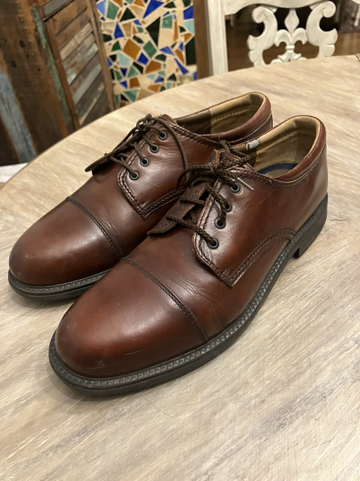 SAOLA Scarpe vintage da uomo Dockers 10 M Oxford 090 2219 in pelle marrone suola Gordon Vibram