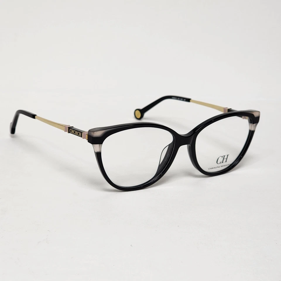 Carolina Herrera VHE851K Women's Round/Cat Eye Glasses in Black/Gold | 53mm - Image 3 of 4