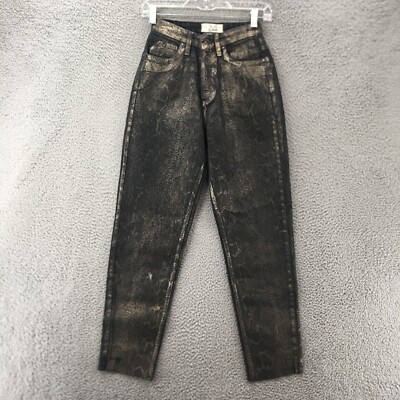 We The Free Skinny Jeans Womens 24 Gold Black Cotton Snakeskin Print Button Fly
