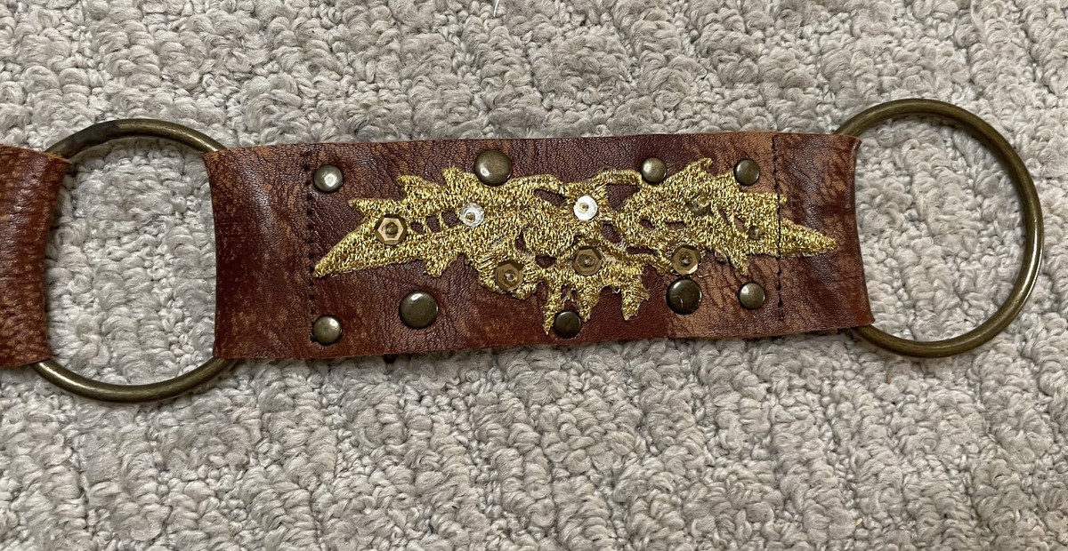Betsey Johnson Brown Leather Belt S Gold Sequin Stitching  display picture 1