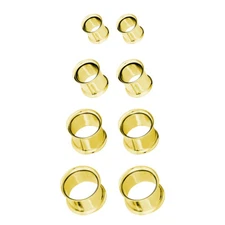 Pair of Surgical Steel PVD Gold Double Flare Ear Tunnels Earlets Gauges Plugs