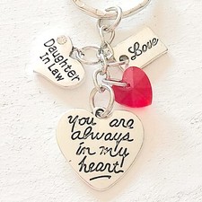 Daughter In Law Gift Of Love You Are Always In My Heart Silver Charm Keychain