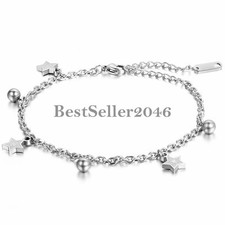 Charm Polished Stainless Steel Stars Bead Chain Women Girls Anklet Foot Jewelry
