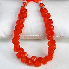Natural Carnelian Gemstone 7 to 9mm Size Faceted Onion Briolette Beads 7" Strand