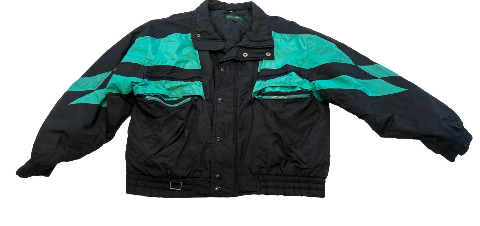 Vintage 90s St John’s Bay Men’s Large Black Blue Colorblock Ski Jacket Full Zip