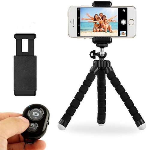Cell Phone Tripod Holder with Wireless Remote Shutter For iPhone Android Camera - Photo 6 sur 11