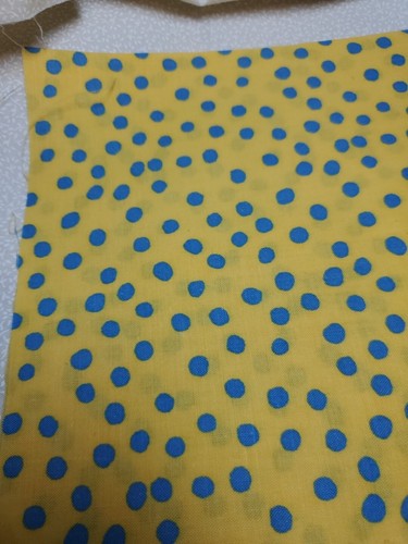 Vintage Sewing Fabric Med Blue Scatter Polka Dots On Yellow 20x45" Cotton 1/2y+ - Picture 2 of 3