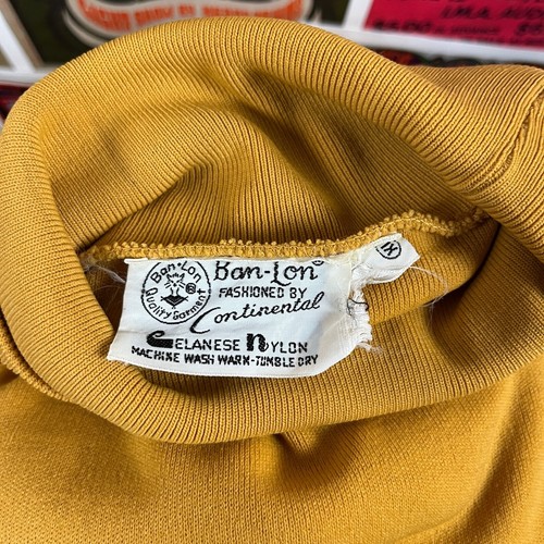 Vtg Mens Retro 60s Mustard Ylw Ribbed Turtleneck Mod Pullover Shirt Large Disco - Picture 12 of 14