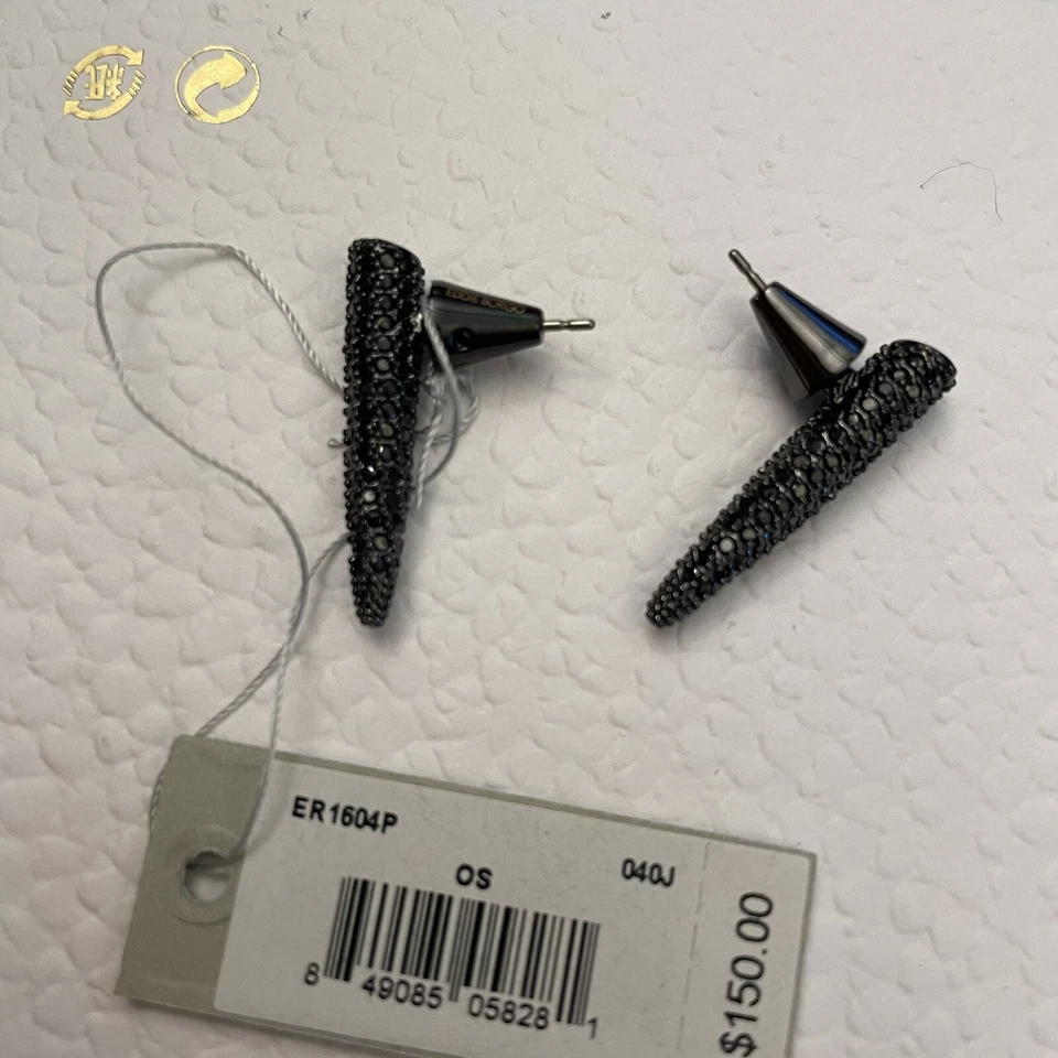 Eddie Borgo Blackened Silver Pave Crystal Mini Spike Earrings 1" $150 NWT - Image 4 of 4