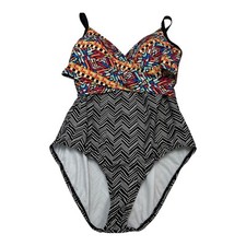 Cleanwater Womens 16W One Piece Swimsuit Mixed Pattern Geometric Chevron Padded