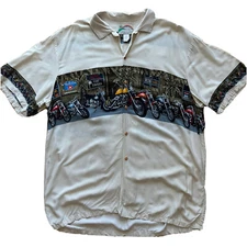 Paradise Found Hawaiian Shirt 2XL Multicolor Motorcycles Aloha Vintage Button Up