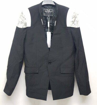 Bedingungsloser schwarzer Blazer Schulter Applikation Spitzendesign Größe Small Ref CL2