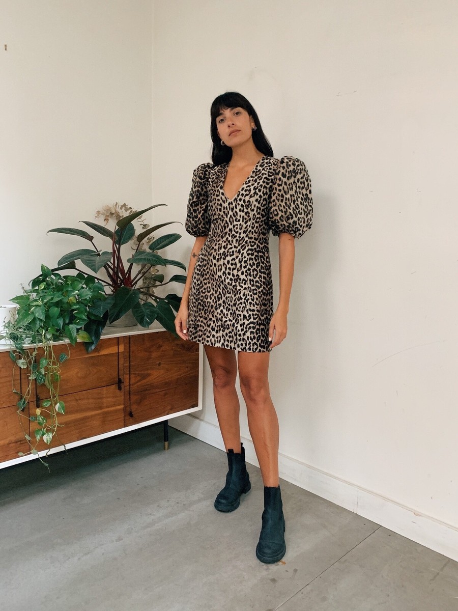 ganni black jacquard mini dress GANNI BLACK BOTANICAL JACQUARD OPEN BACK MINI DRESS main image 1