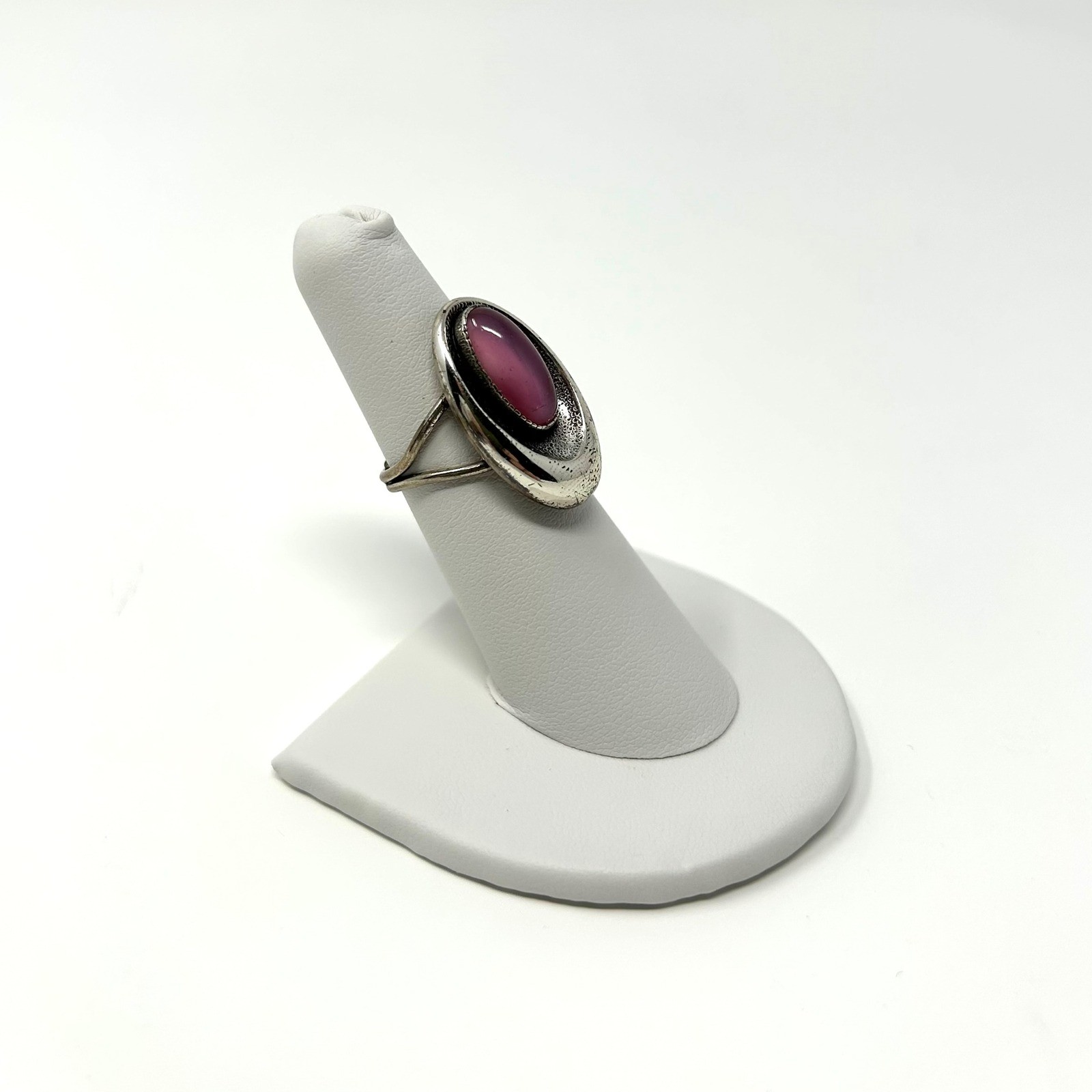 Oval Pink Stone Statement Ring Adjustable Silver … - image 6