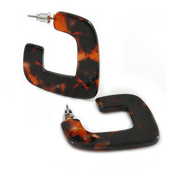 Trendy Tortoise Shell Effect Brown/ Black Acrylic/ Plastic/ Resin Square Hoop