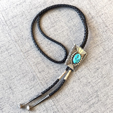 Vintage Navajo Turquoise Sterling Silver 925 Bolo Tie Stamped "JB Jr"