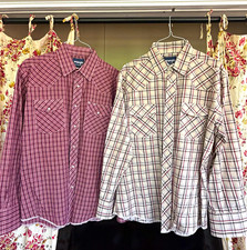TWO Wrangler Men's Western Pearl Snap Shirts VINTAGE Size L 70s-80s