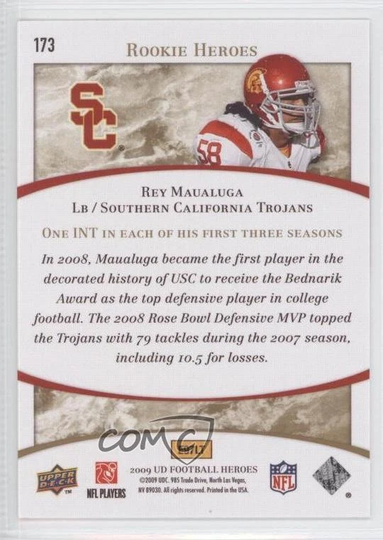 2009 Upper Deck Football Heroes Rookie Rey Maualuga #173 Rookie RC - Image 2 of 2