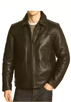 Cafe Racer Biker Leather Jacket Black & Brown Soft Sheep Skin Leather