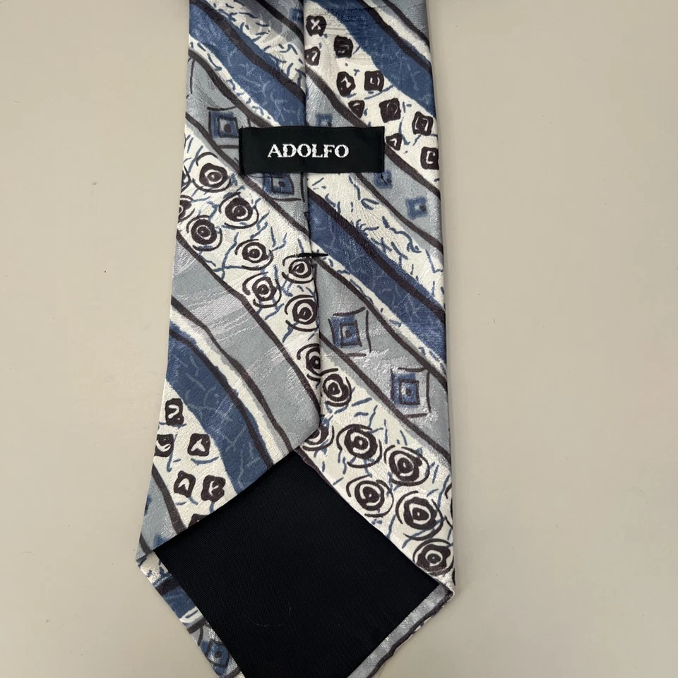 Corbata Adolfo Multicolor Abstracta Y2K Hombre Vintage Geométrica Azul Gris Foto 3 de 4