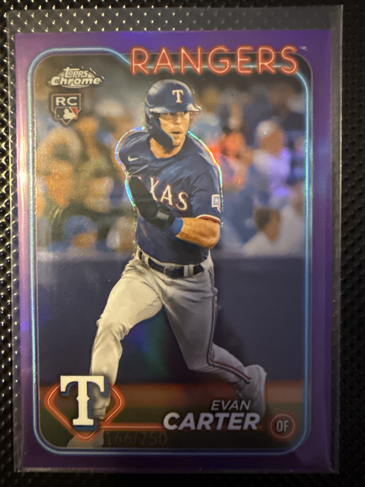 2024 Topps Chrome Evan Carter Purple Refractor #d/250 (RC) 136 Rangers