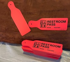 Restroom Pass Black Red; PolyStyrene 9" x 2 1/2" x 1/16" 6 Dozen qty 72 