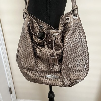 Vintage Authentic Elliott Lucca Golden Woven Bucket Handbag