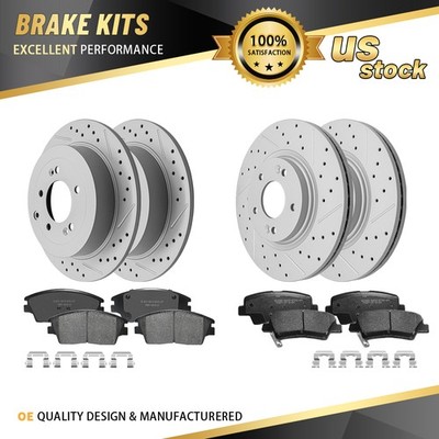 Front Rear Drilled Brake Rotors Pads w/ Hardware for Hyundai Tucson Kia Sportage