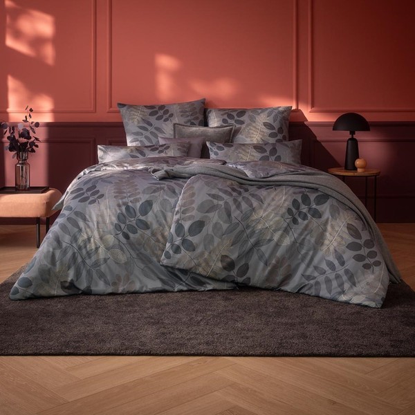 Estella Mako-Satin BettwäSche 200X200 Malou Grau Silber Braun BläTter 7987-810-image