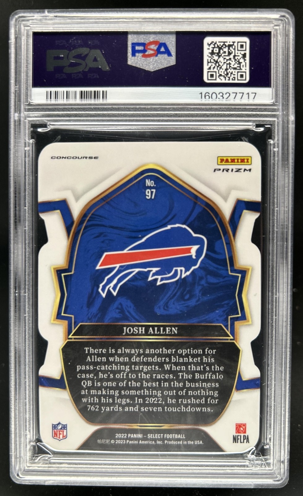 2022 Panini Select Josh Allen Red and Blue Prizm Die Cut Concourse #97 PSA 9 view 2