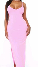 NWT Fashion Nova Doing My Thing Maxi Bodycon Dress Pink V-Neck Spaghetti L