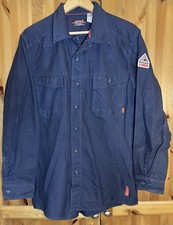Bulwark FR Flame Resistant Mens Large Button up Navy Blue Work Shirt IQ Series