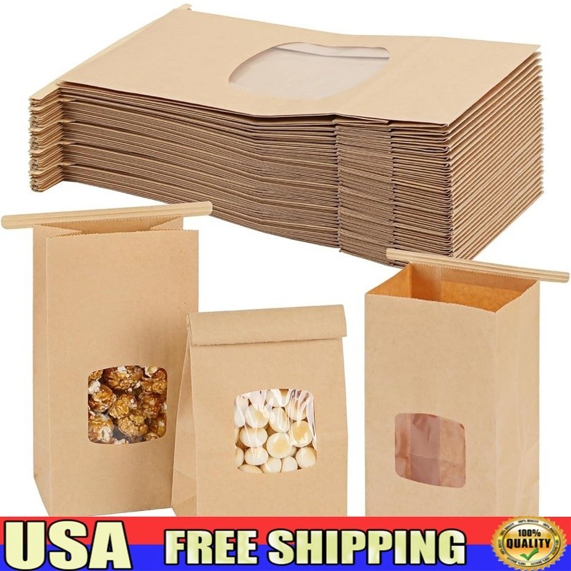 100pcs Pastry Bags W/ Window Zipper Closure Gift Bags Snacks Treats Candy New