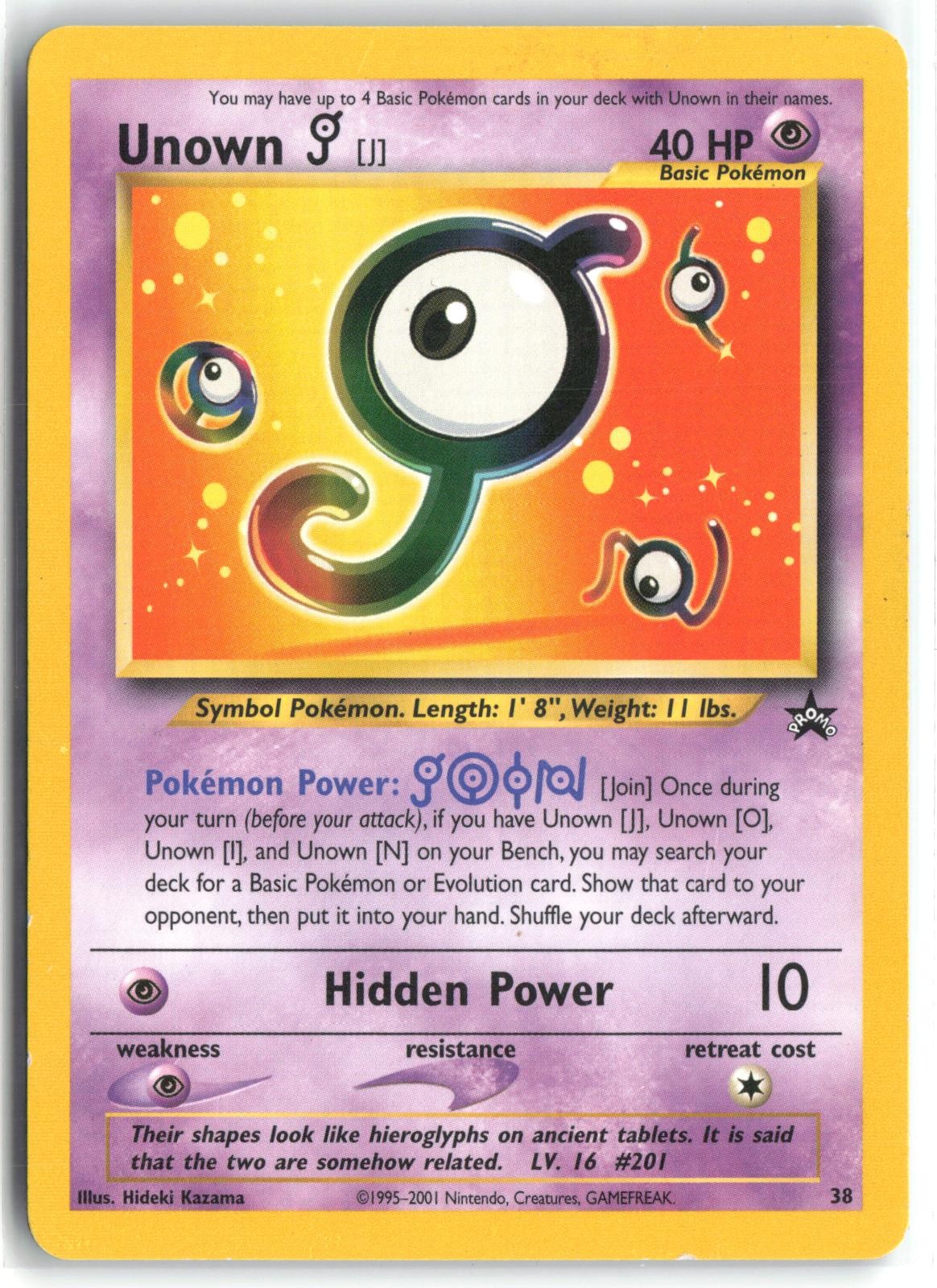 Unown [J] 38 Promo Wizards Black Star Promos Pokemon Moderately Played
