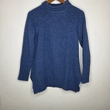 Alashan Womens 100% Merino Wool Mock Neck Cable Knit Sweater Size M Quiet Luxury