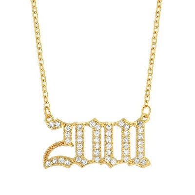 Birth Year Necklace for Women 18K Gold Plated Crystal Pendant Stainless Ste - 26