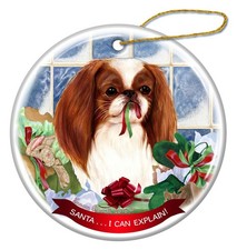 Red and White Japanese Chin Dog Porcelain Ornament 'Santa.. I Can Explain