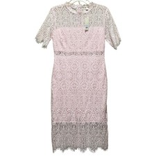 Francescas Miami Hamilton Lace Sheath Dress Blush Pink Short Sleeve Midi L NWT