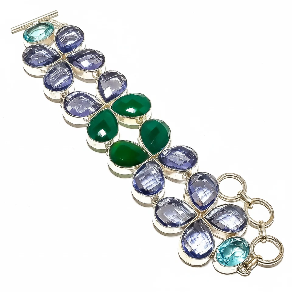 Attraktive Smaragd Edelstein Kette Armband 925 Sterling Silber für Damen