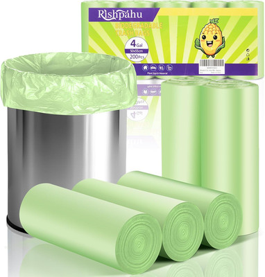 Small Trash Bags 4-6 Gallon - Rishipahu 200 Count Biodegradable Green 4 Gallon T