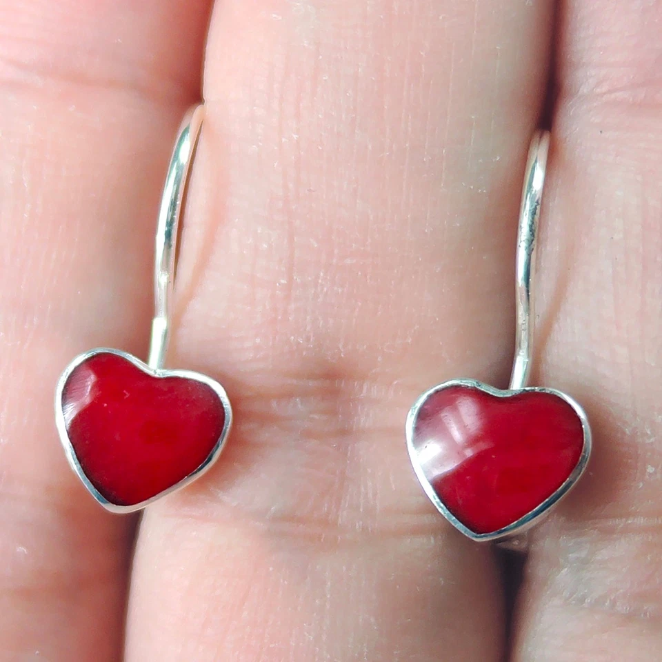 Orecchini in argento sterling 925 con corallo rosso a forma di piccolo... - Immagine 2 di 4