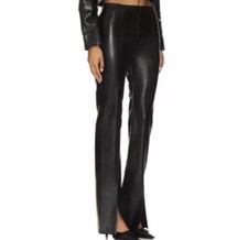 Amanda Uprichard Tavira black faux leather pants slit cuff size large NEW