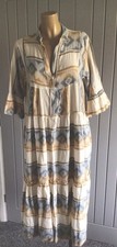 Ladies Boho Cotton Kaftan Dress UK 12/14 Scoop V Neck 3/4 Sleeve Made In Italy
