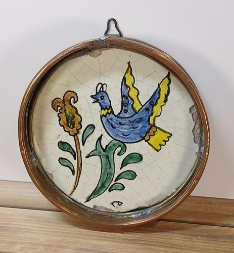 Vintage signed 1940s Gene Byron Mexican Art Tile Wine Coaster/Wall Hanging 